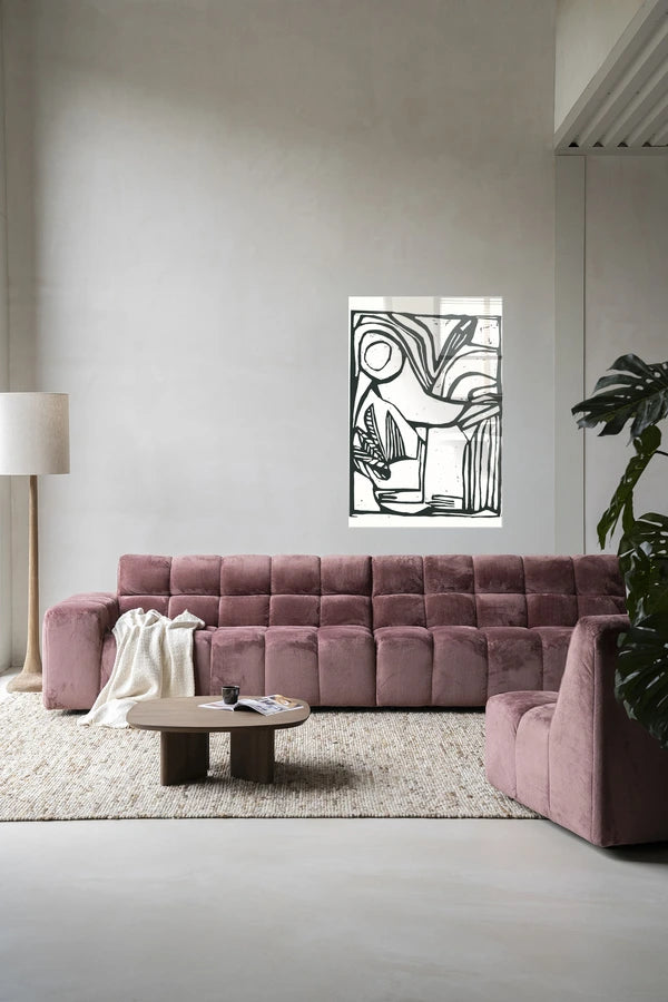 Kunsttrykk på syrefritt papir, lerret og glass. Abstrakt motiv, svarte streker mot hvit bakgrunn.