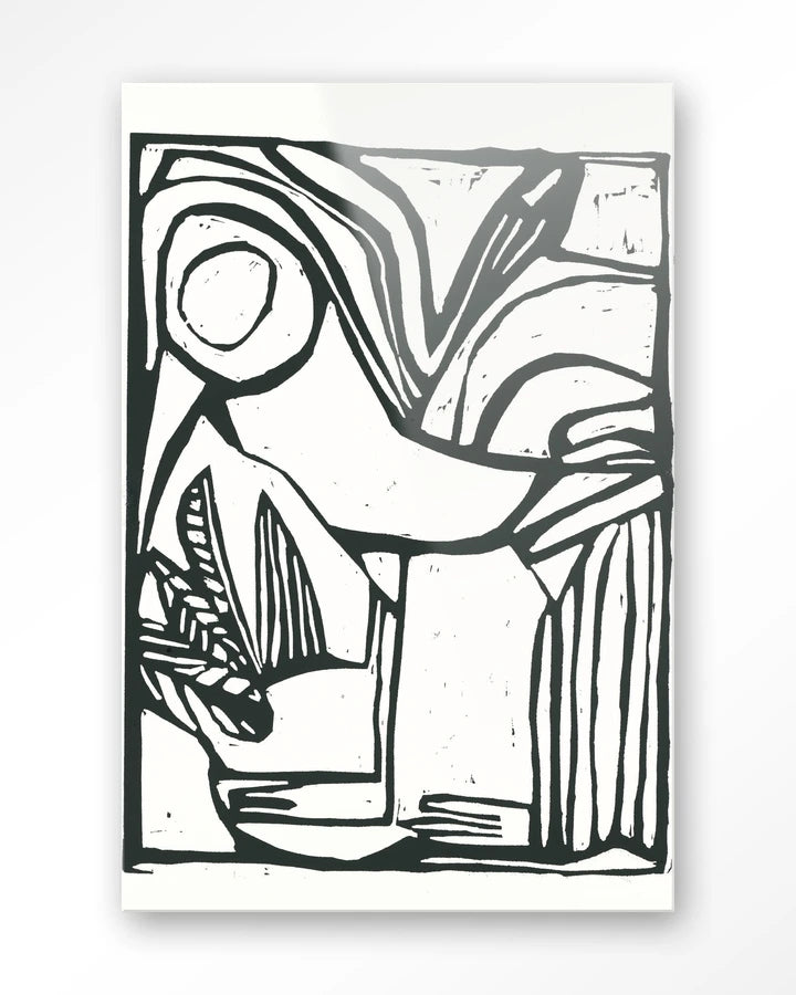 Kunsttrykk på syrefritt papir, lerret og glass. Abstrakt motiv, svarte streker mot hvit bakgrunn.