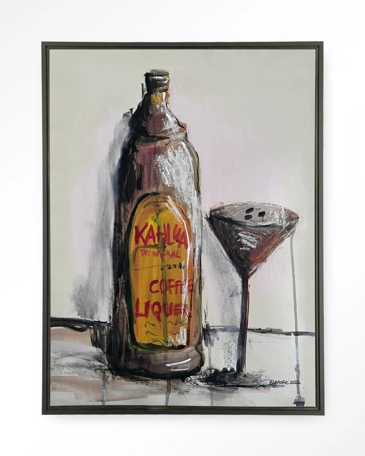 Maleri av flaske og glass. Kunsttrykk på syrefritt papir, lerret og glass. 