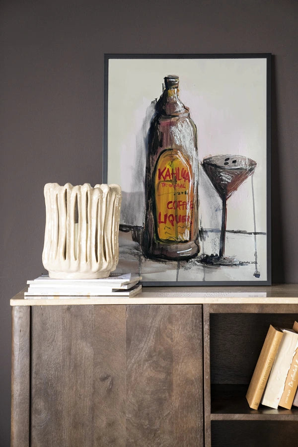 Maleri av flaske og glass. Kunsttrykk på syrefritt papir, lerret og glass. 