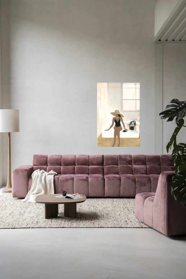 Kunsttrykk på glassplate. Bildemotiv i sandfarger, beige jordtoner.