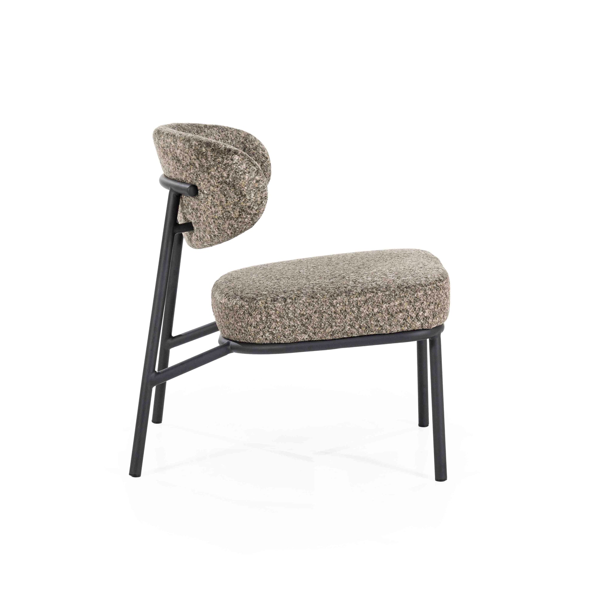 Lenestol i grønn melert stoff og svarte metallben