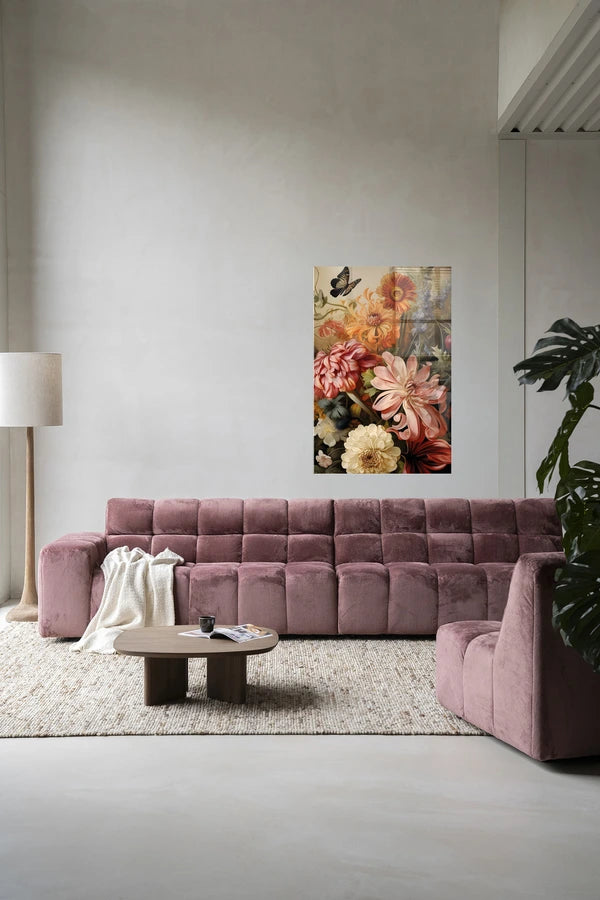 Kunsttrykk på syrefritt papir, lerret og glass. Frodige blomster i rik fargepalett.