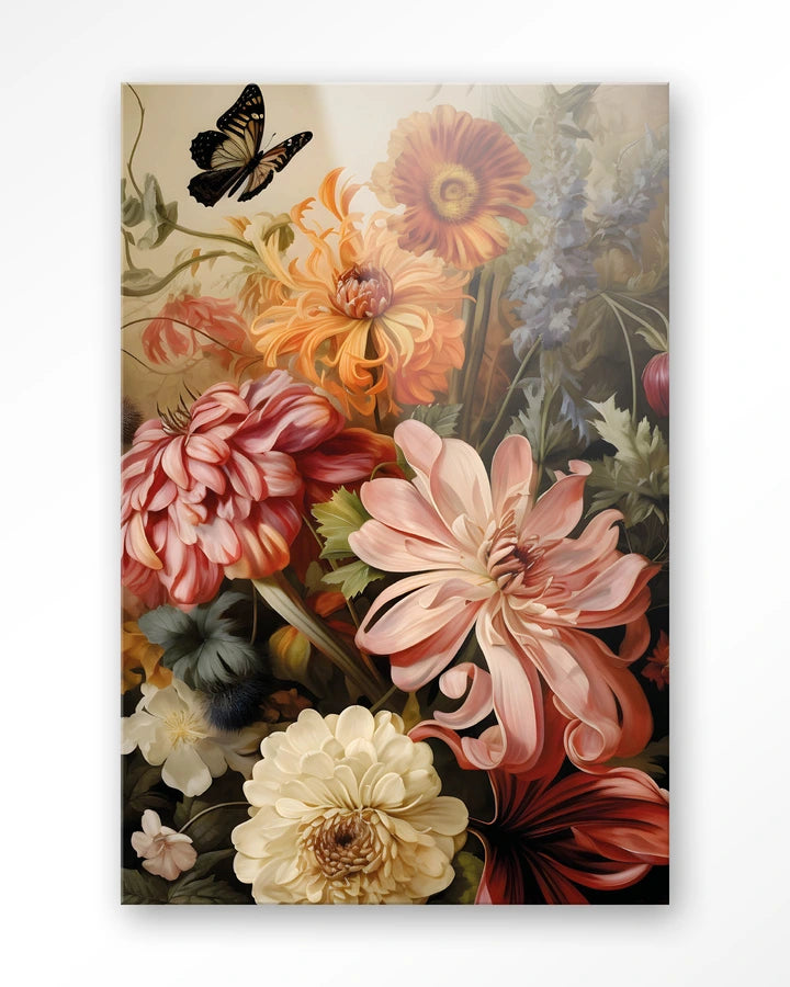 Kunsttrykk på syrefritt papir, lerret og glass. Frodige blomster i rik fargepalett.