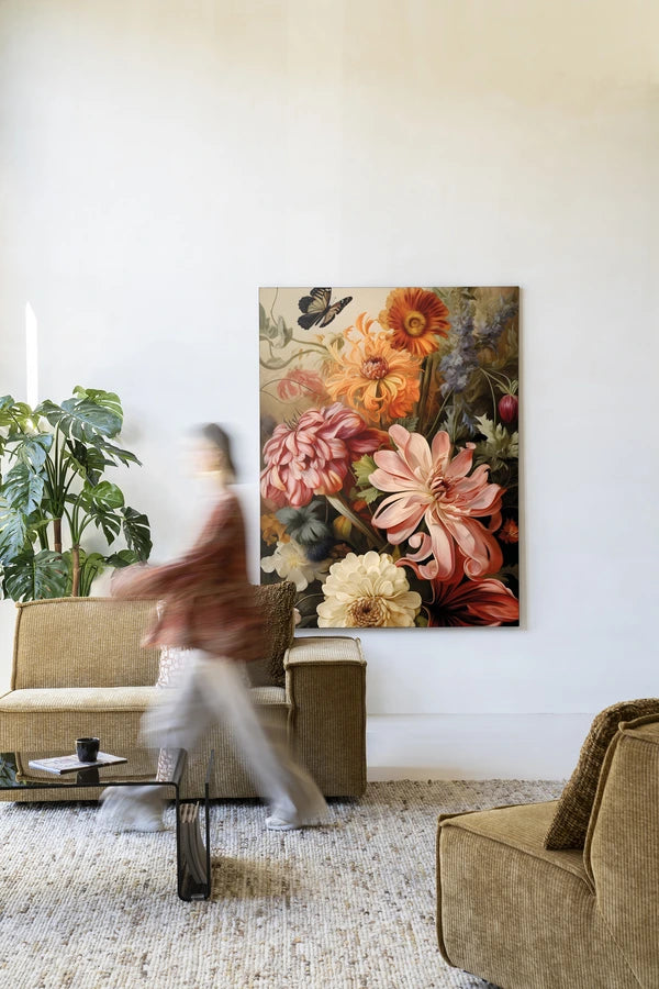 Kunsttrykk på syrefritt papir, lerret og glass. Frodige blomster i rik fargepalett.