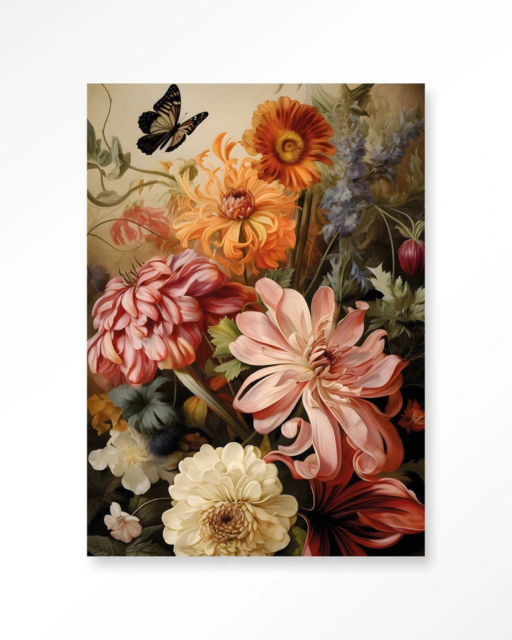 Kunsttrykk på syrefritt papir, lerret og glass. Frodige blomster i rik fargepalett.