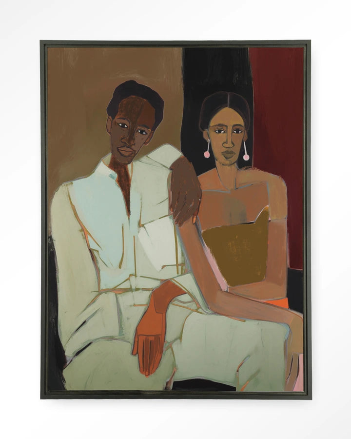 Maleri med mann og dame sittende tett sammen. Kunsttrykk på syrefritt papir, lerret og glass. 