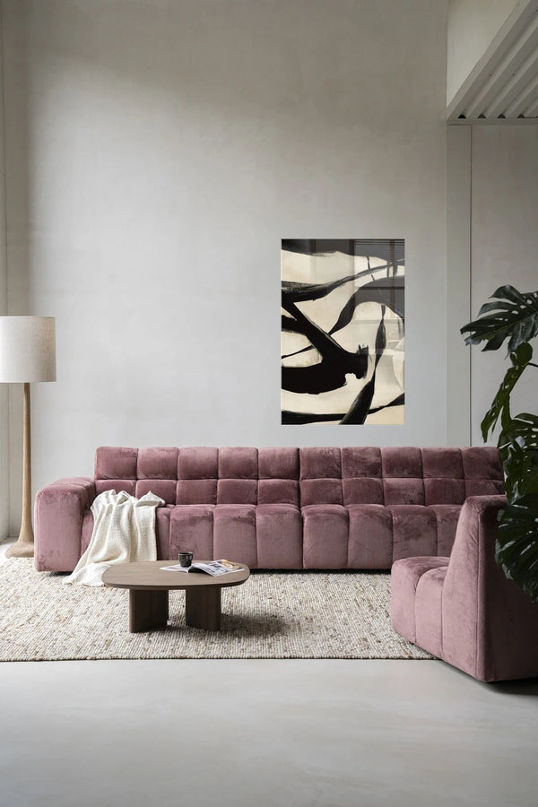 Abstrakt bildekunst med høy kontrast mellom svart og beige.A Kunsttrykk på syrefritt papir, lerret og glass. 