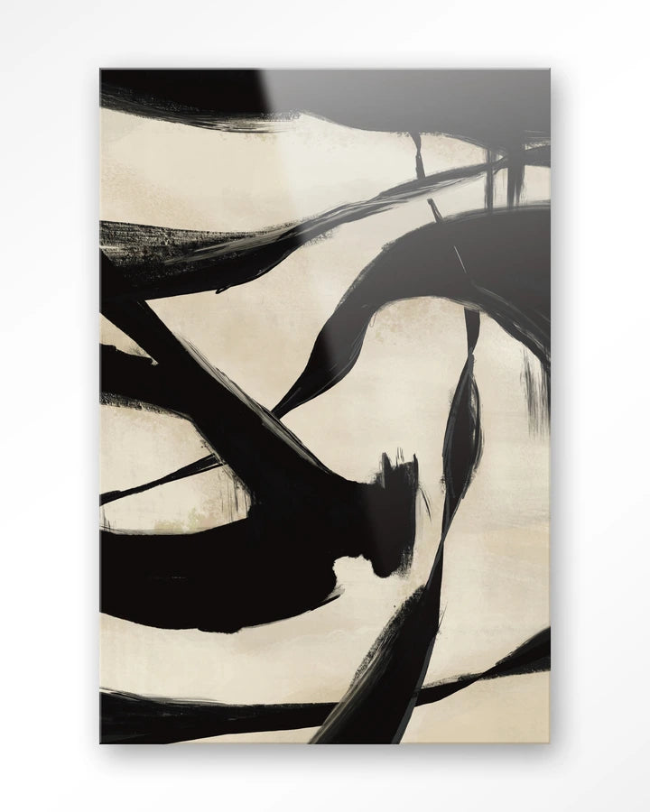 Abstrakt bildekunst med høy kontrast mellom svart og beige.A Kunsttrykk på syrefritt papir, lerret og glass. 