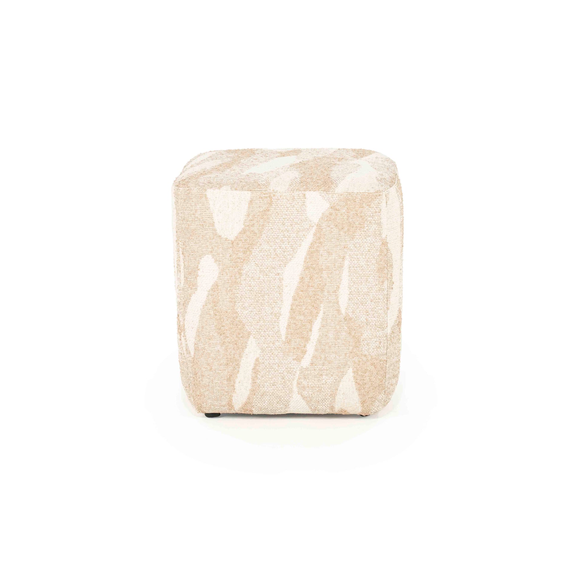 Kvadratisk puff i organisk mønster, lyse farger  (beig og hvit).