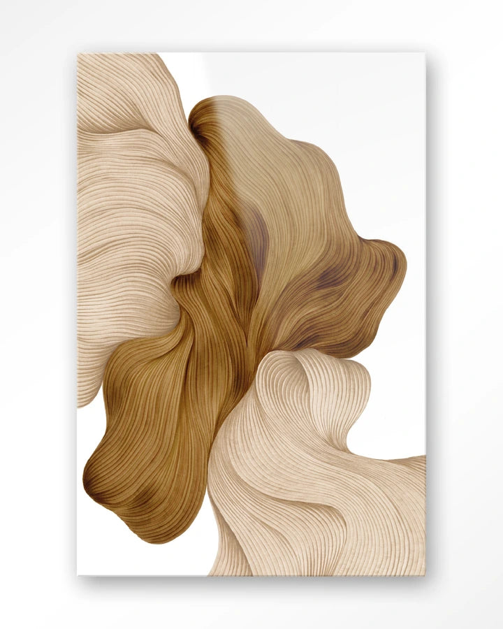 Abstrakt bilekunst i brune og beige jordtoner. Kunsttrykk på syrefritt papir, lerret og glass. 