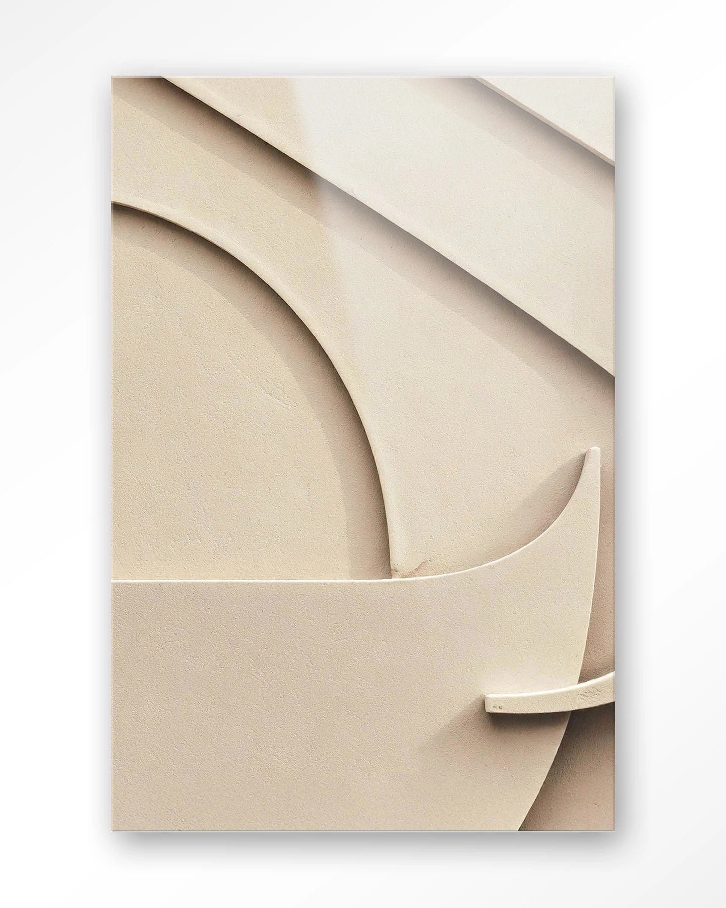 Kunsttrykk på sglassplate. Beige farger og gemometriske former.