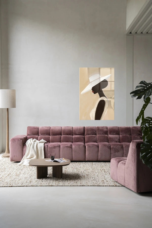 Kunsttrykk på papir, lerret og glass. Bilde av dame med hatt. 