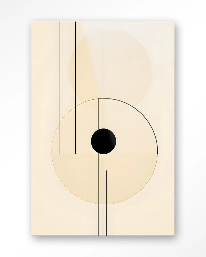 Abstrakt bildemotiv i lyse farger mot sort kontrast. Geometriske former. Kunsttrykk på syrefritt papir, lerret og glass.