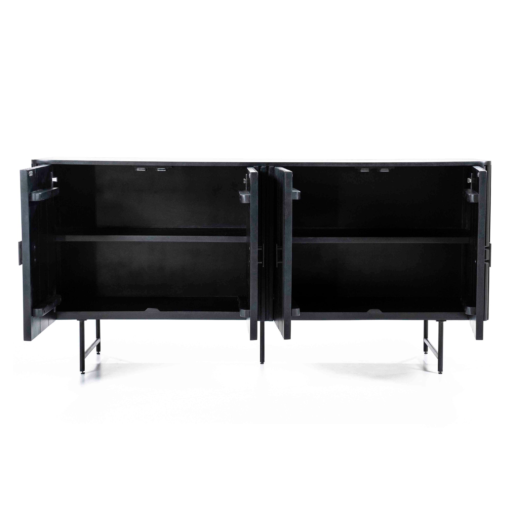 Skjenk i svart mangotre. Ben og knotter i svart metall.