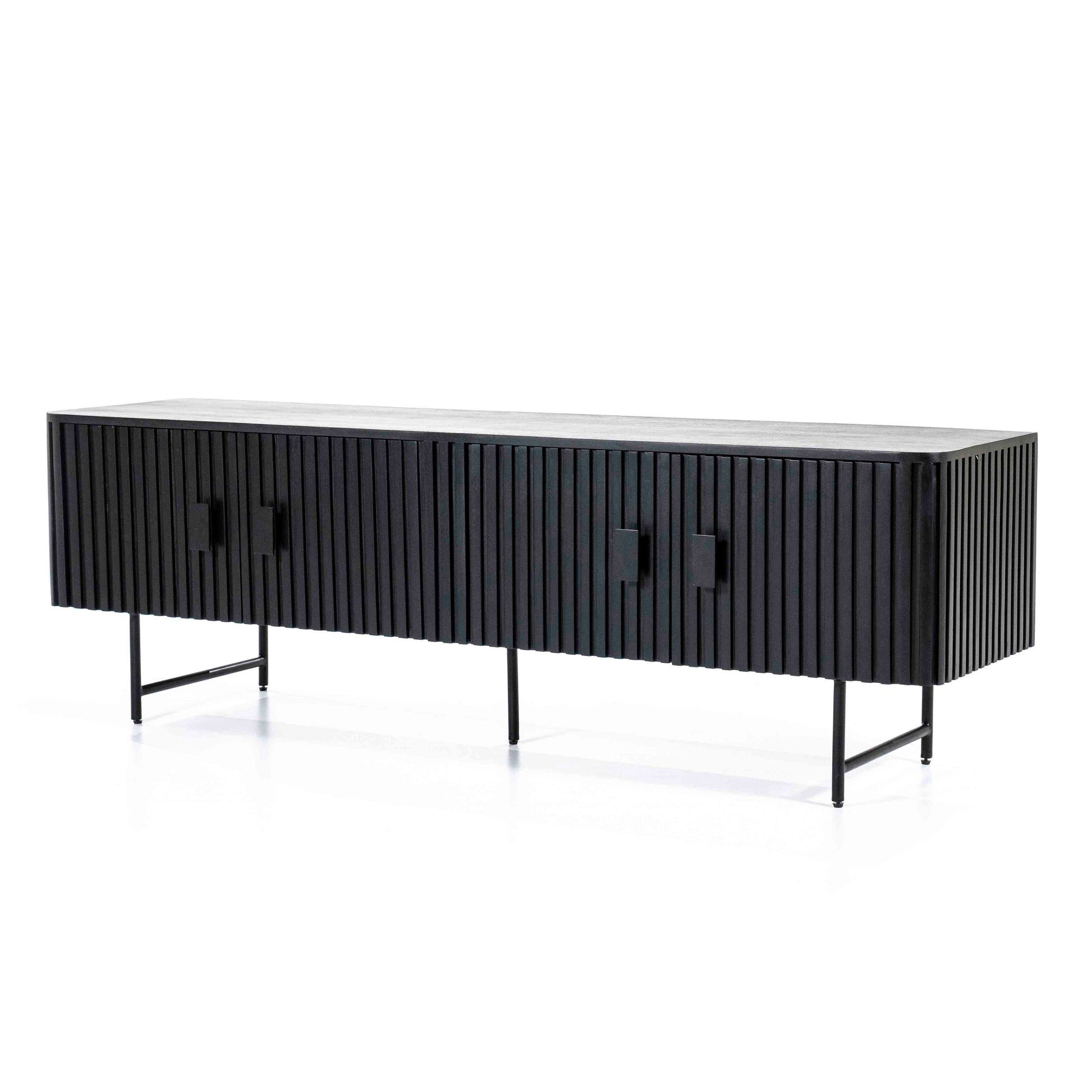 Skjenk i svart mangotre. Ben og knotter i svart metall.