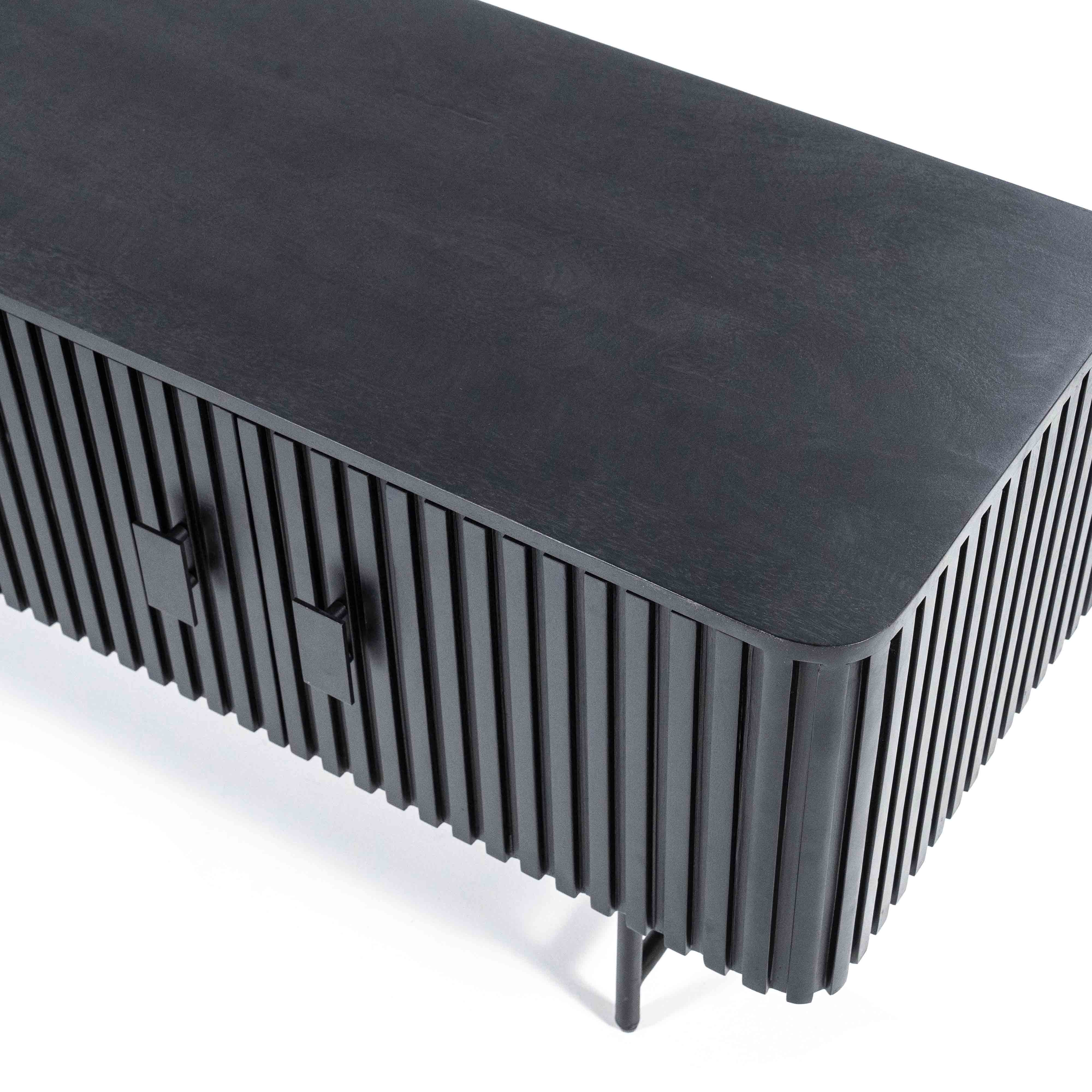 Skjenk i svart mangotre. Ben og knotter i svart metall.