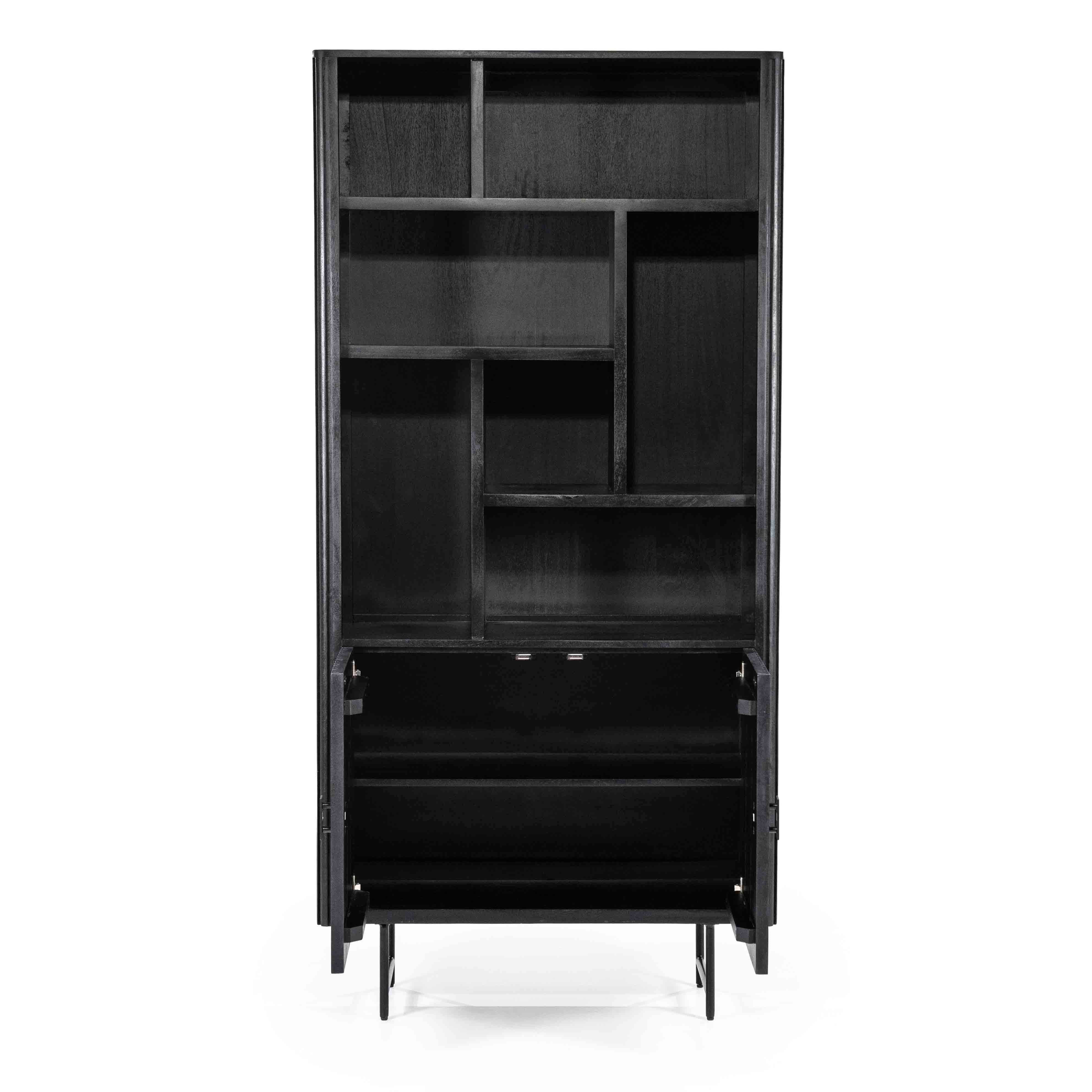 Remi bokhylle med dører. Svart mangotre.