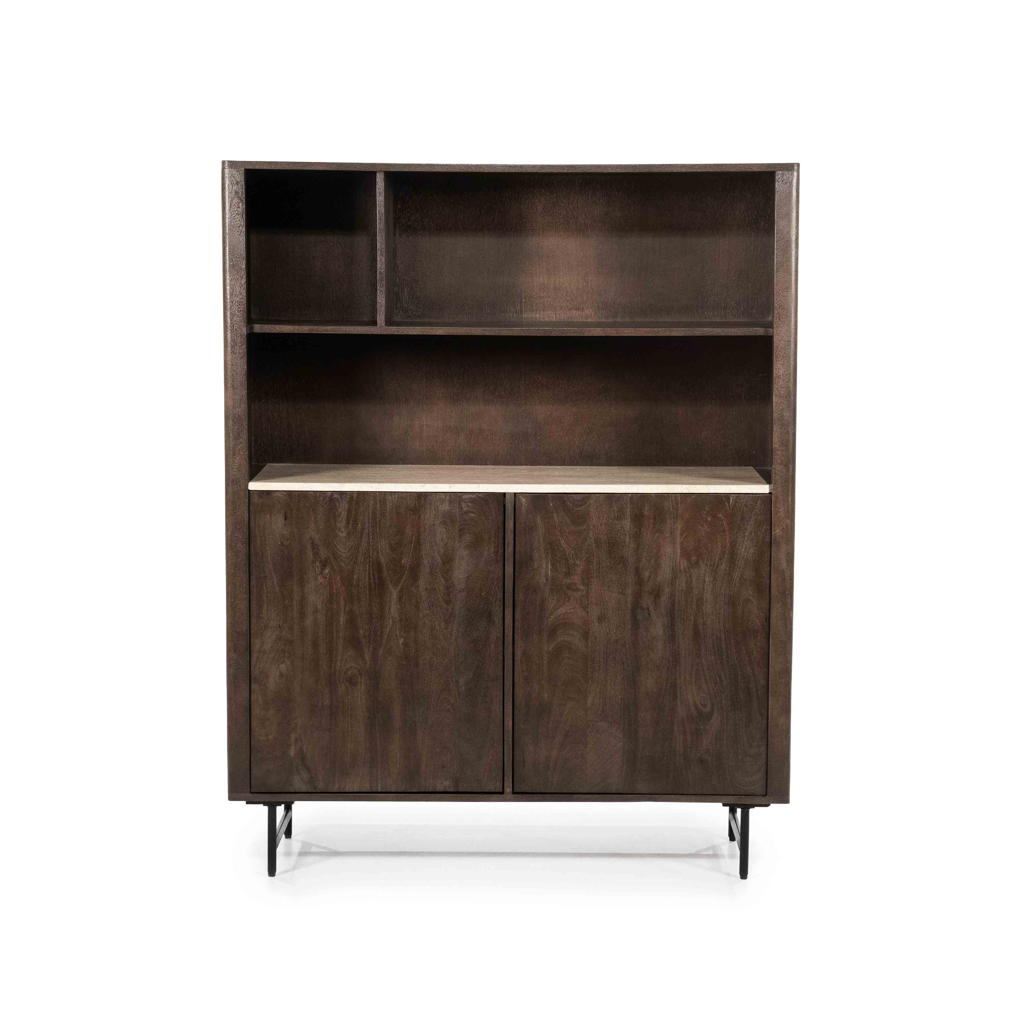 Lio Bokhylle i brunt mangotre og travertin