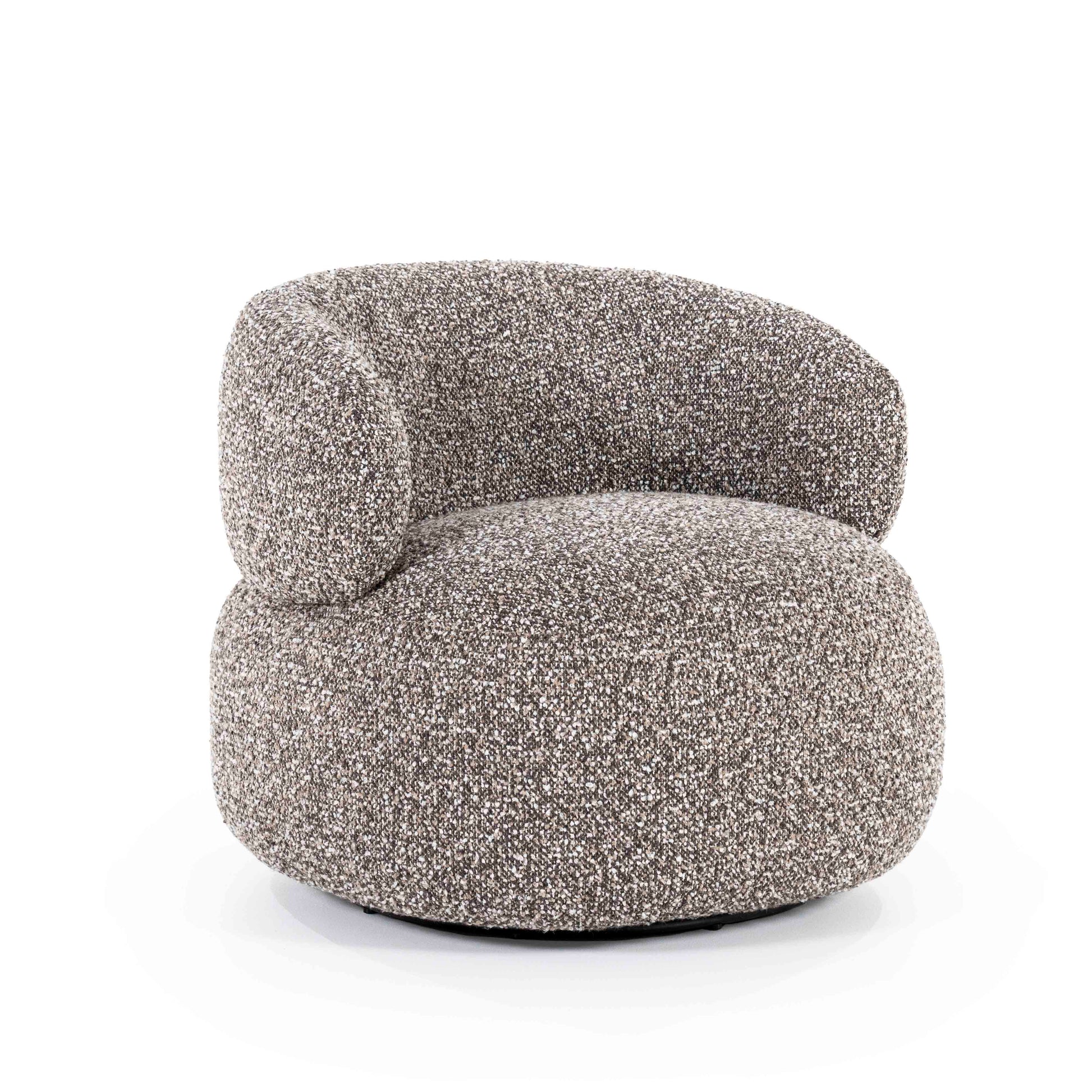 Maeve Loungestol, Taupe Maywood. Rund og myk lenestol. Lounge chair.