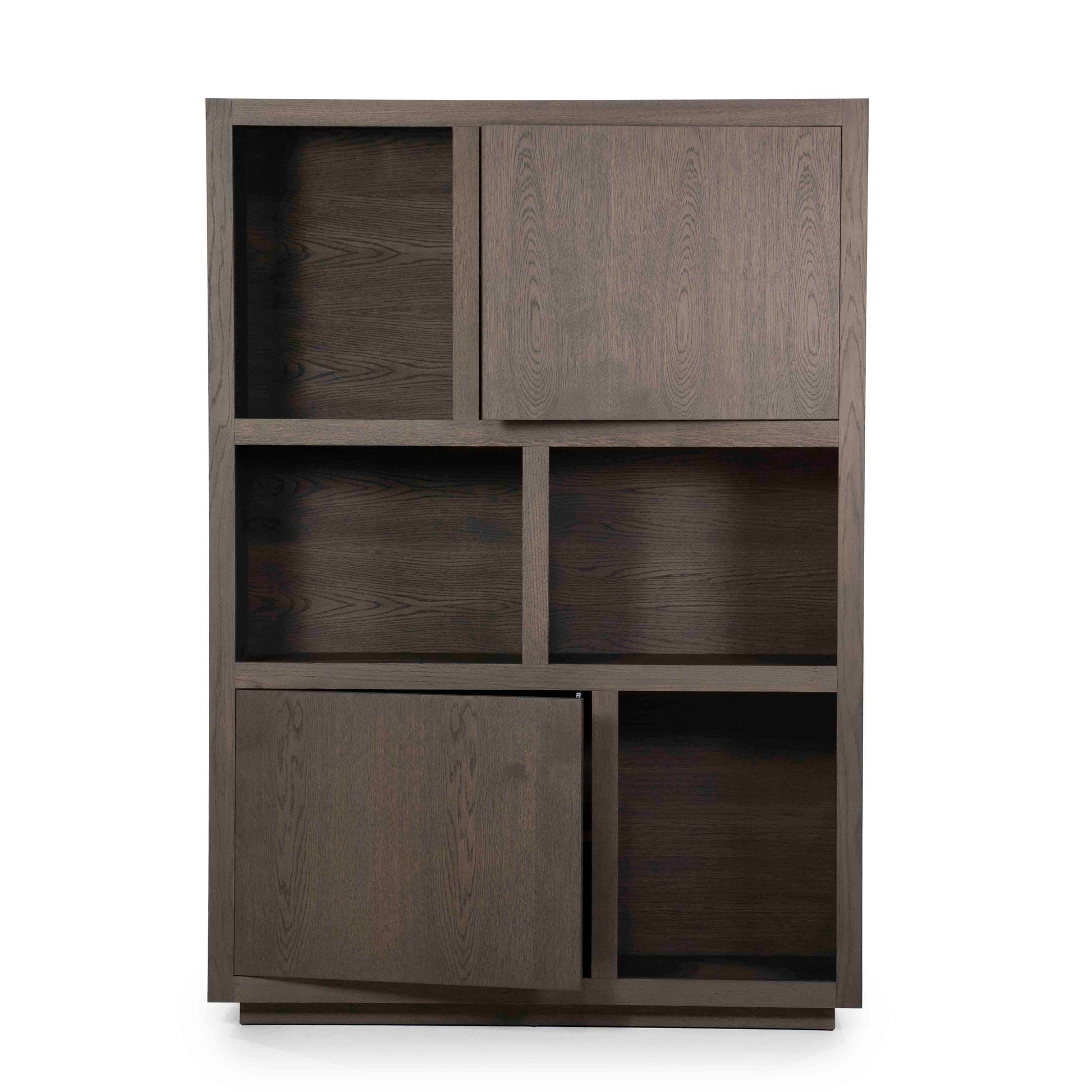 Helsinki bokhylle med skuffer og dører, mørk eik