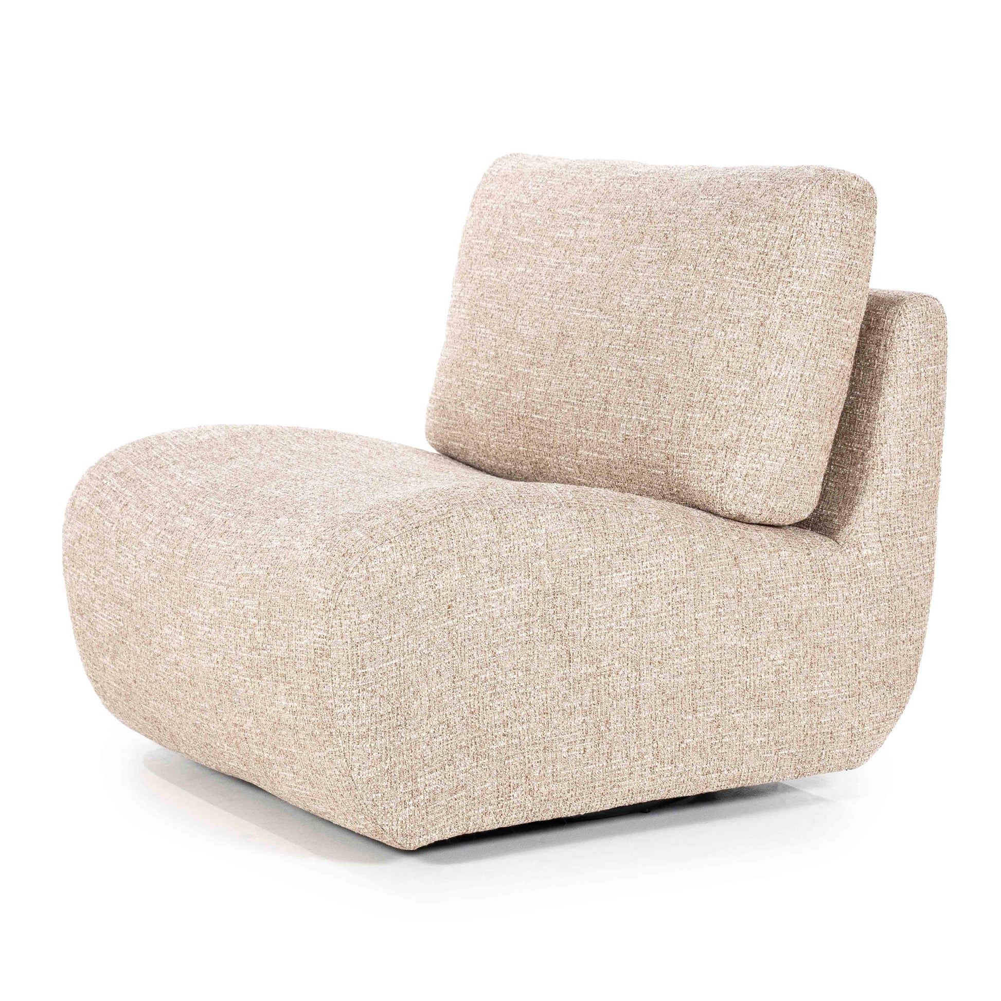 Lucia lounge-stol i taupe tekstil, lys sandfarget tekstil. Lenestol uten armlene.