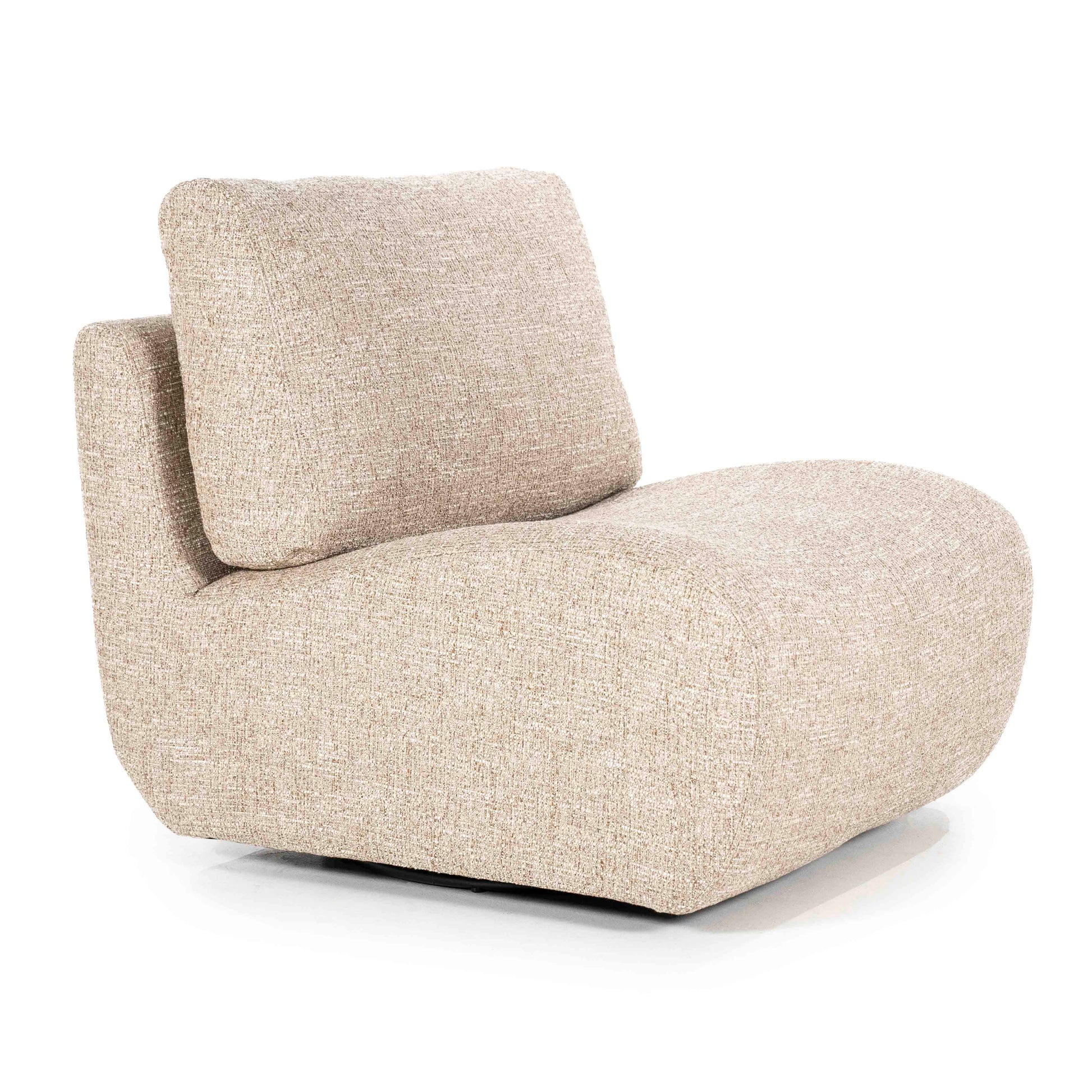 Lucia lounge-stol i taupe tekstil, lys sandfarget tekstil. Lenestol uten armlene.