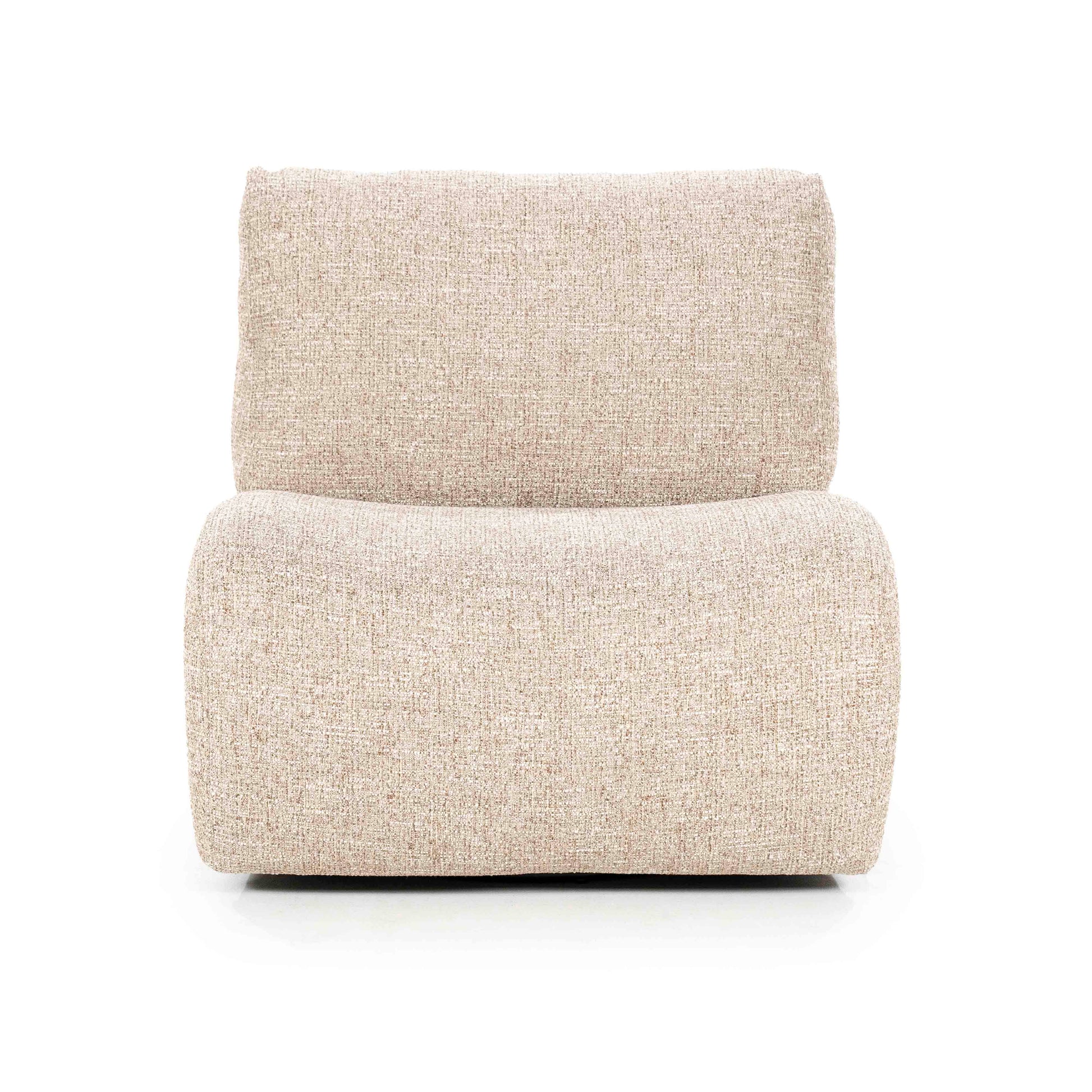 Lucia lounge-stol i taupe tekstil, lys sandfarget tekstil. Lenestol uten armlene.