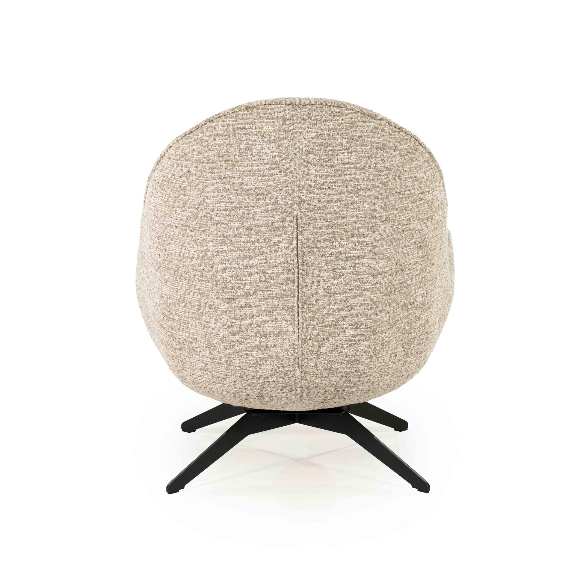 Ryan lenestol med puff. Sandfarget taupe tekstil med svart metallfot